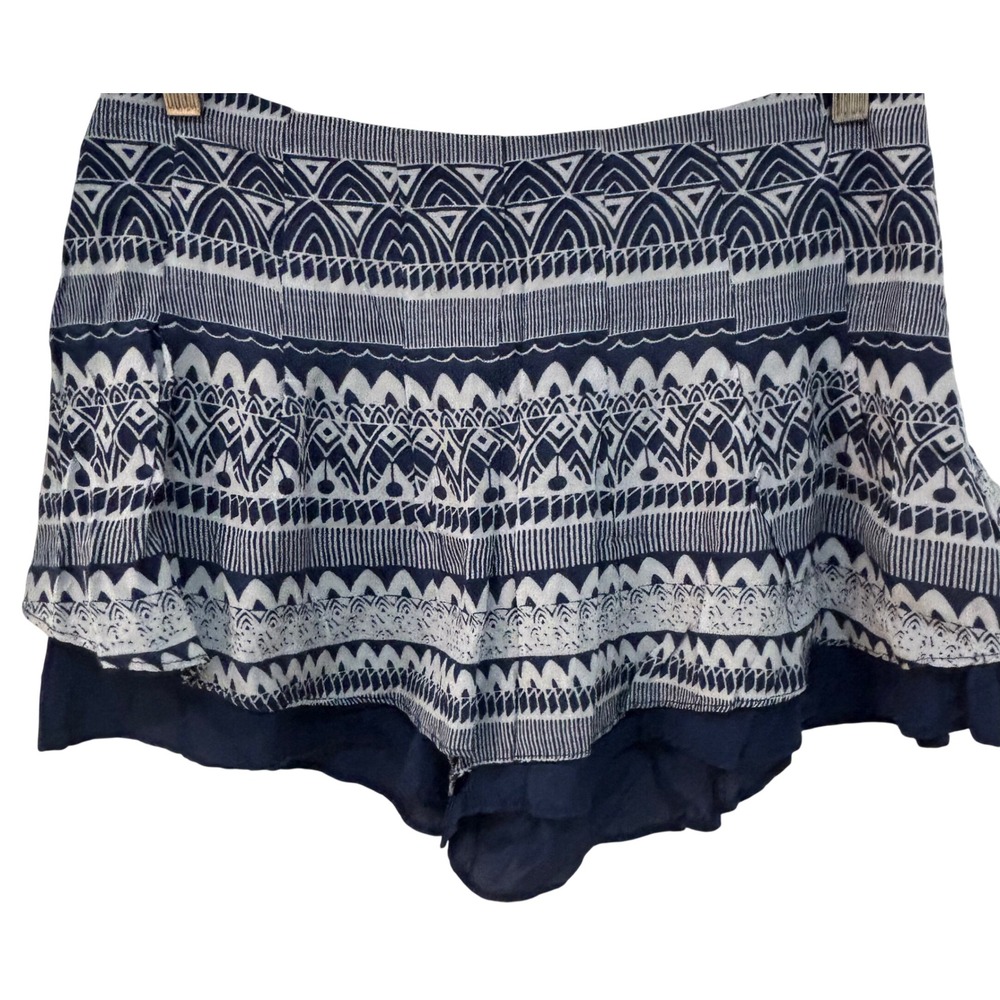 Free People Navy Blue White Geometric Tribal Print Layered Mini Skort Size 4